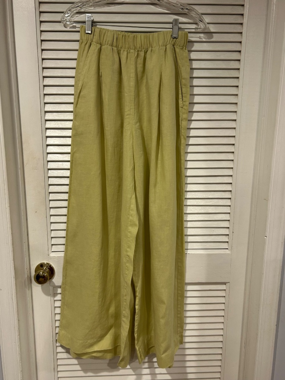 OYSHO Light Lime Green Wide Leg Linen Pants Women's Size Extra Small